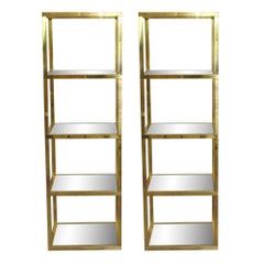 1970s Pair of Tall Polished Brass and Glass Étagère from Paris, France