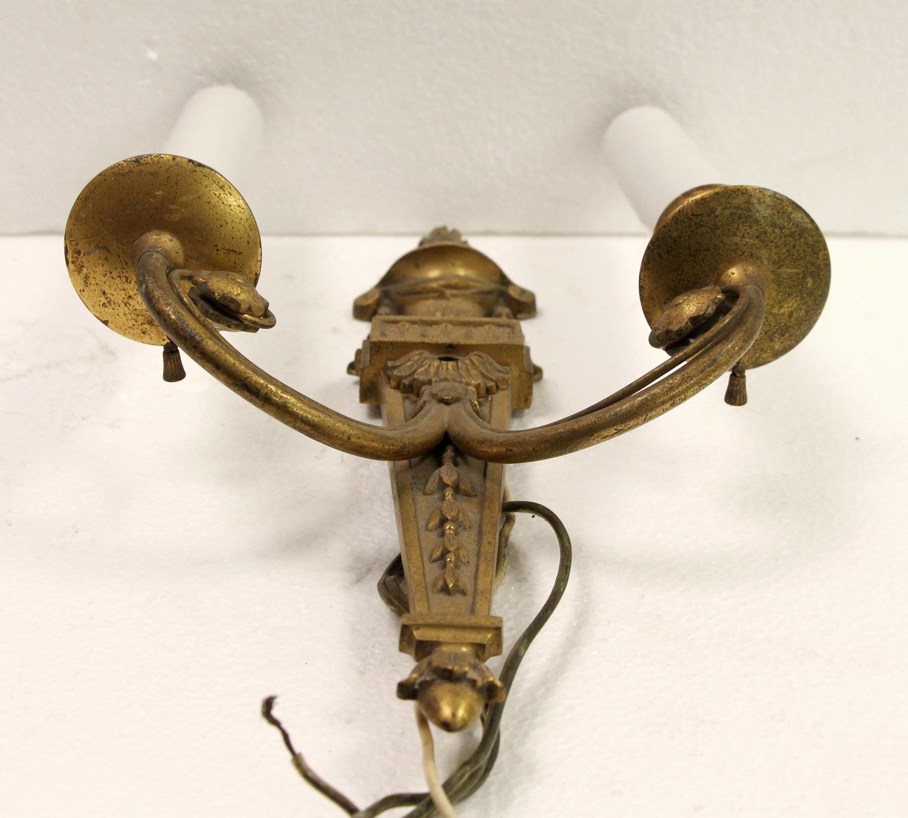 1970s Pair of Touchier Style Bronze Two-Arm Wall Sconces 2