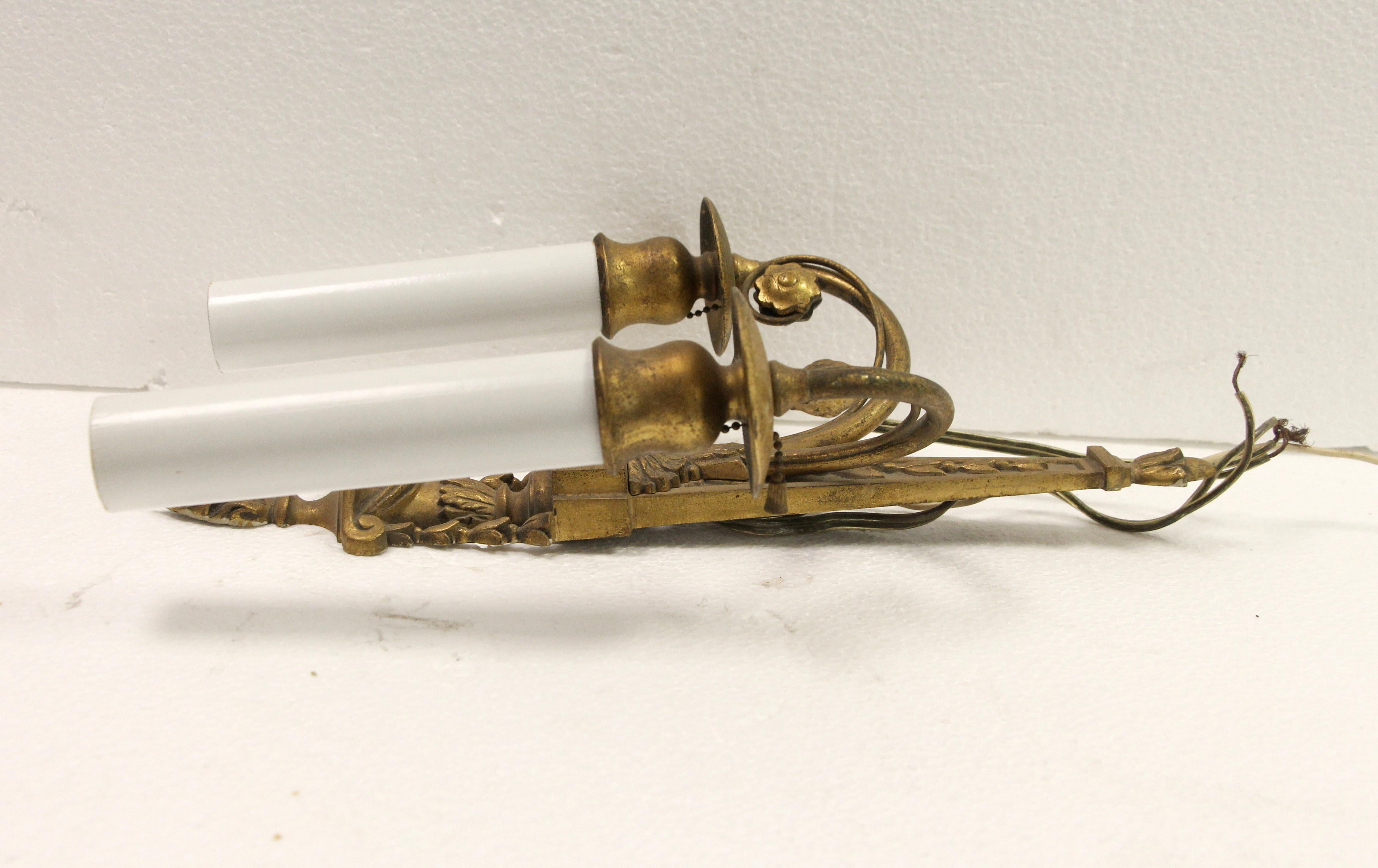 1970s Pair of Touchier Style Bronze Two-Arm Wall Sconces 3