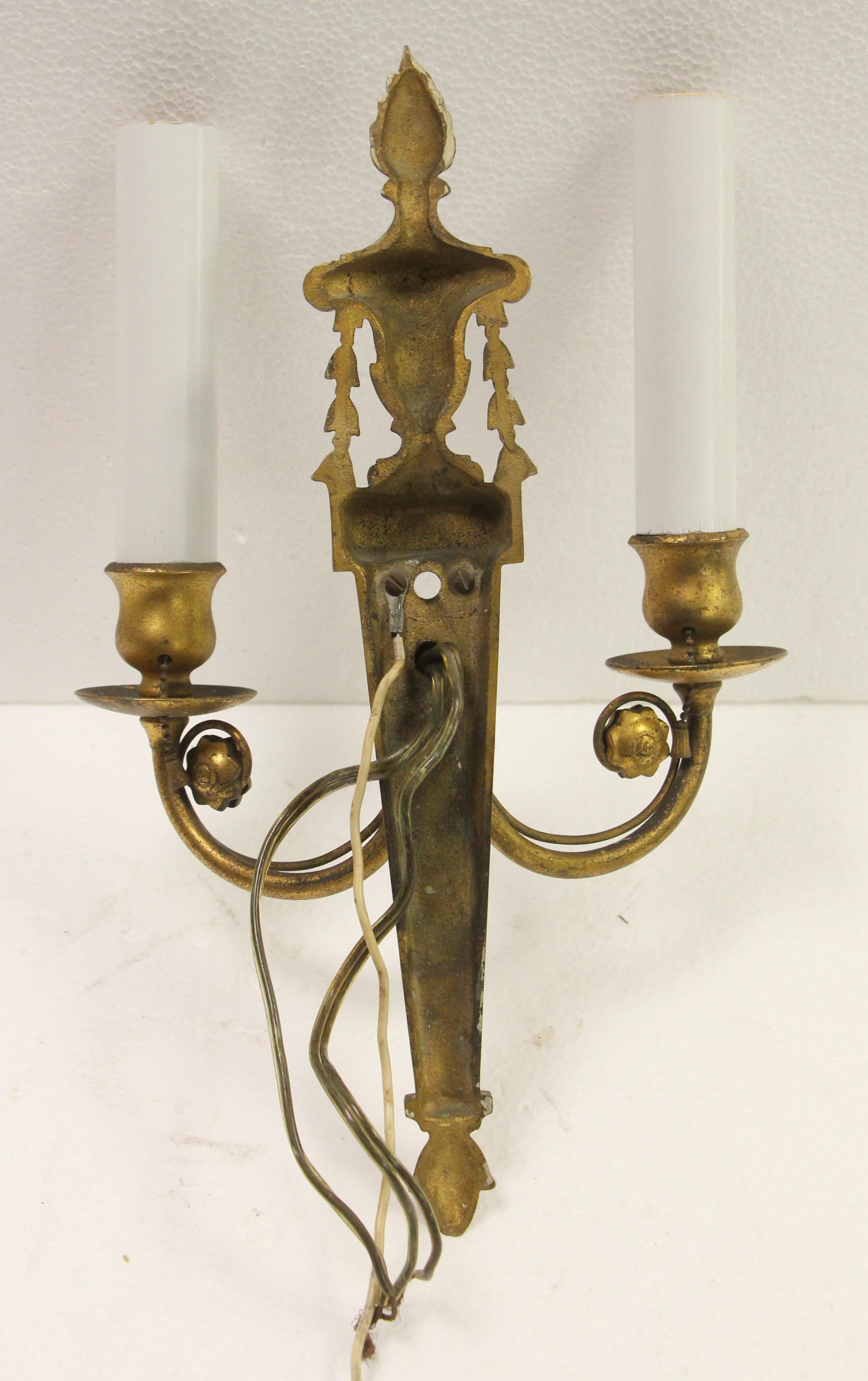 1970s Pair of Touchier Style Bronze Two-Arm Wall Sconces 4