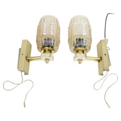 1970s Pair of Two Wall Lamps with Glass Shades, Czechoslovakia