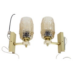 1970s Pair of Two Wall Lamps with Glass Shades, Czechoslovakia