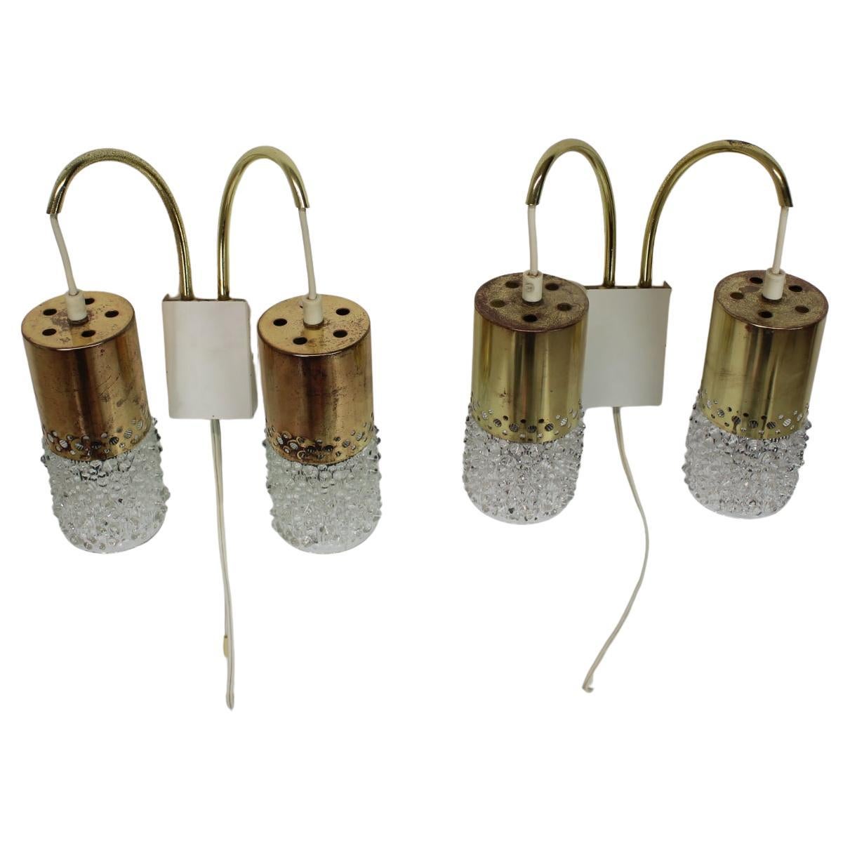 1970s Pair of Two Wall Lamps with Glass Shades, Germany