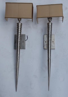 1970s Pair of Unicorn Nickle-Plated Brass Wall Lamps Style of Maison Charles