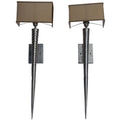 1970s Pair of Unicorn Nickle-Plated Brass Wall Lamps Style of Maison Charles