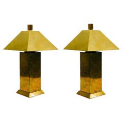 1970s Pair of Unusual Cubist Brass Table Lamps attributed to Koch and Lowy