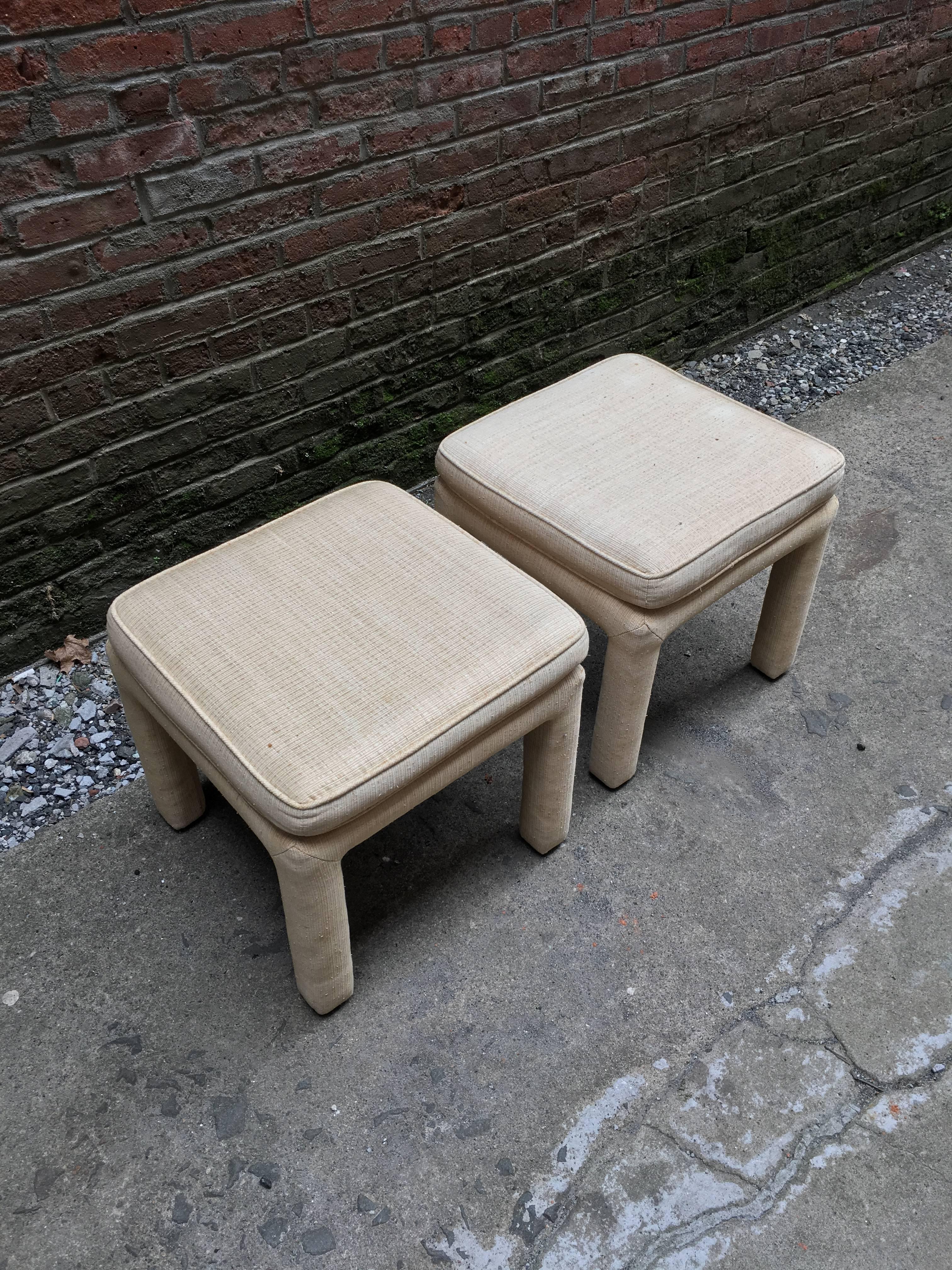 Mid-Century Modern 1970s Pair of Upholstered Parsons Stools