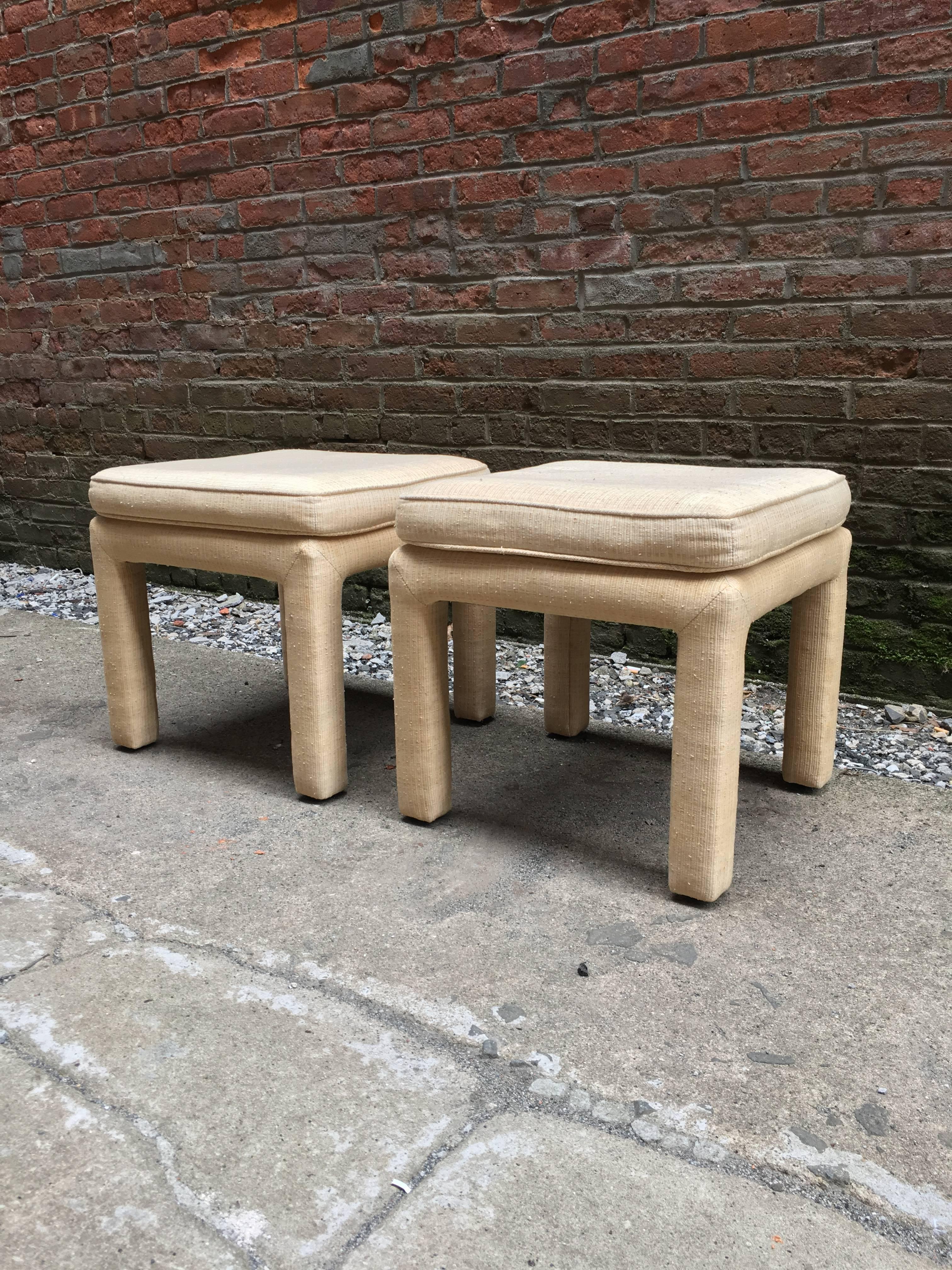 American 1970s Pair of Upholstered Parsons Stools