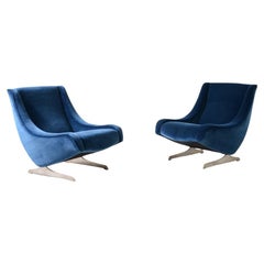 1970's Pair of upholstered velvet armchairs