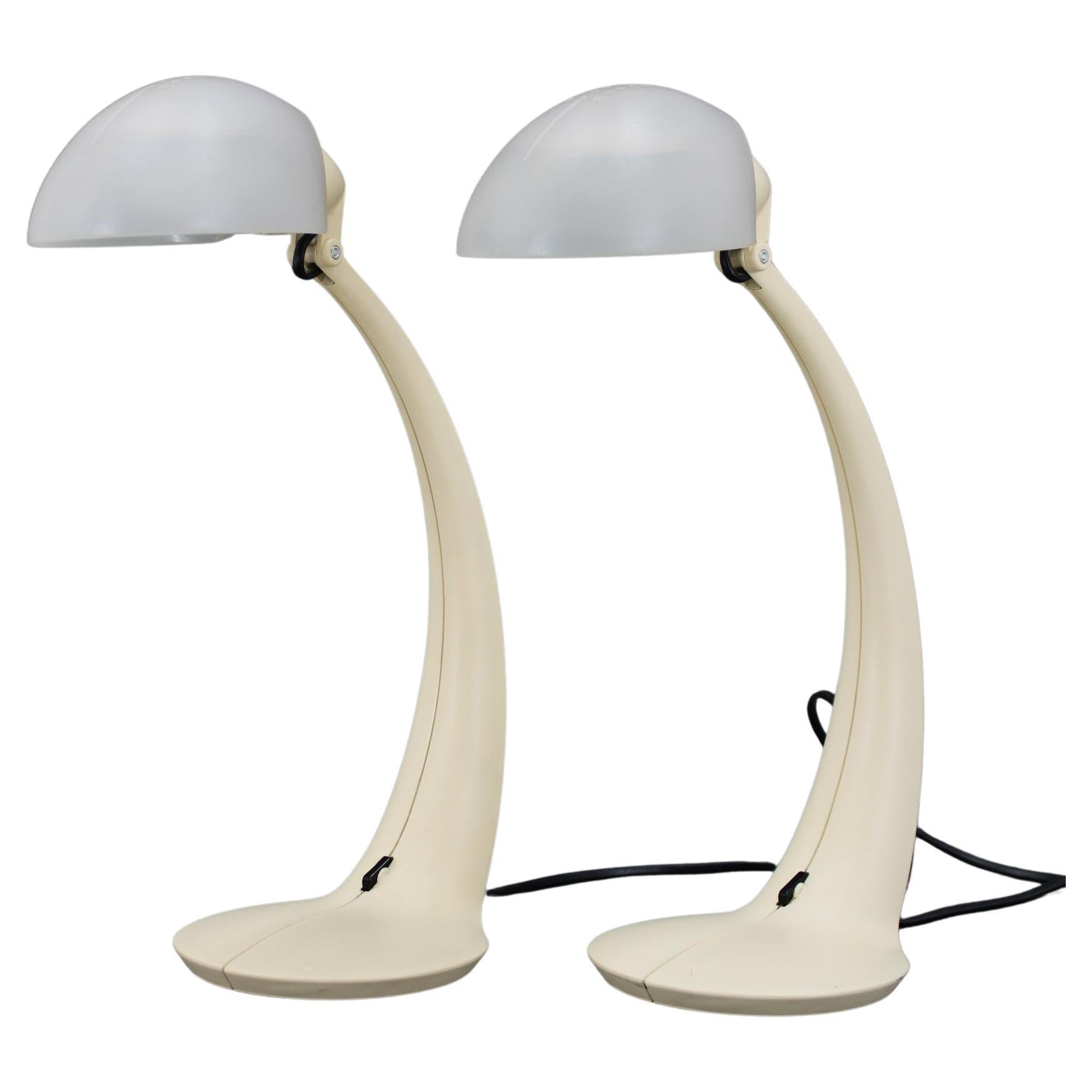 1970s Pair of Veneta Lumi Table Lamps  model Virgola, Italy For Sale