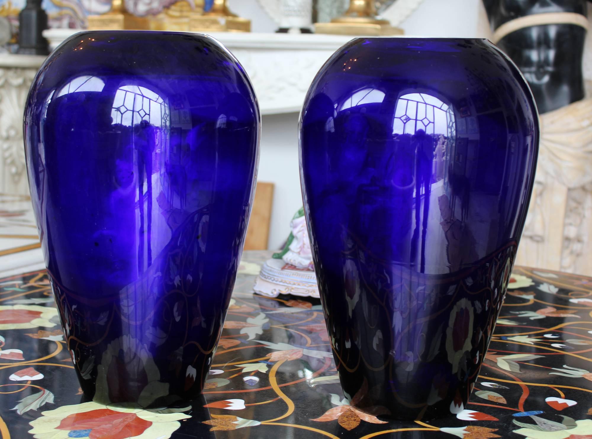 1970s Venetian blue opal glass pair of translucence vases.
   