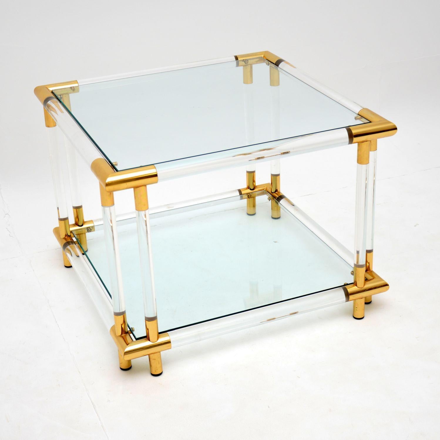 Mid-Century Modern 1970s Pair of Vintage Acrylic and Glass Side Tables