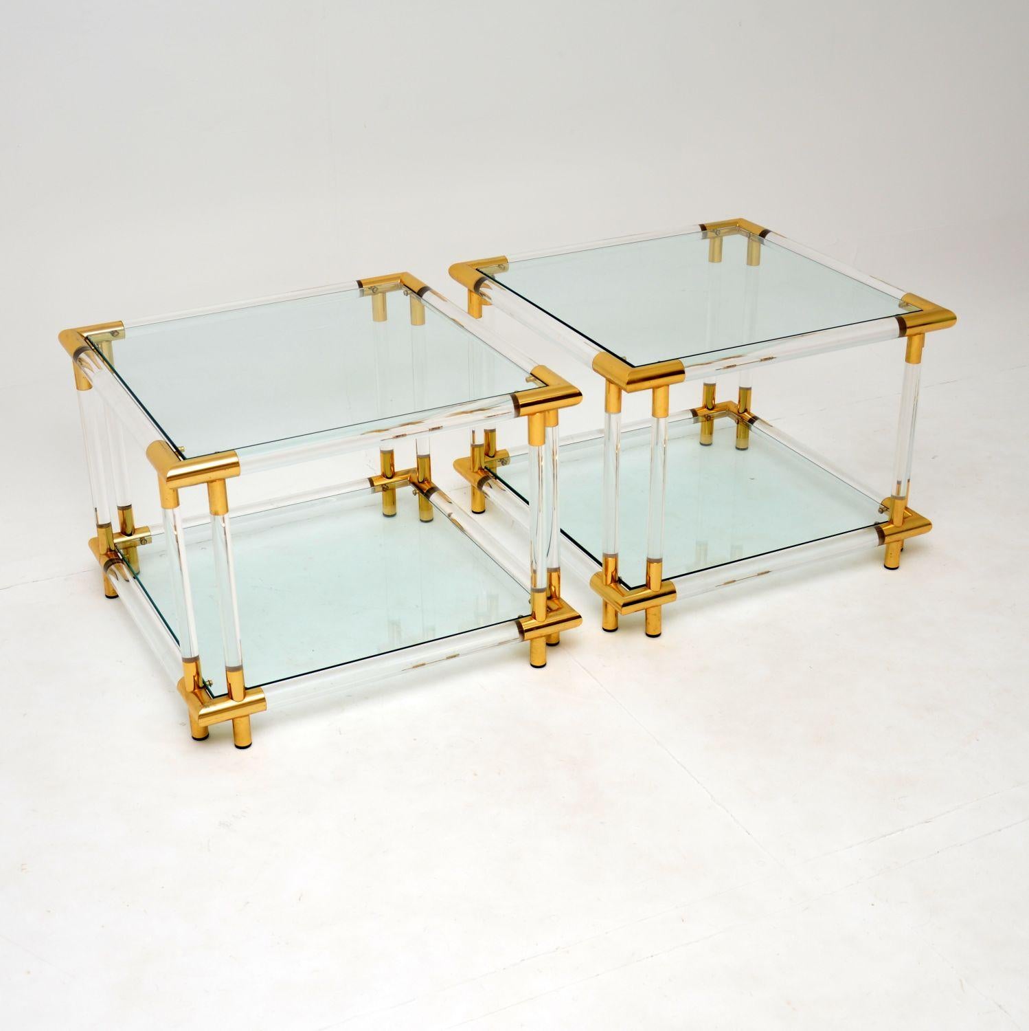 French 1970s Pair of Vintage Acrylic and Glass Side Tables