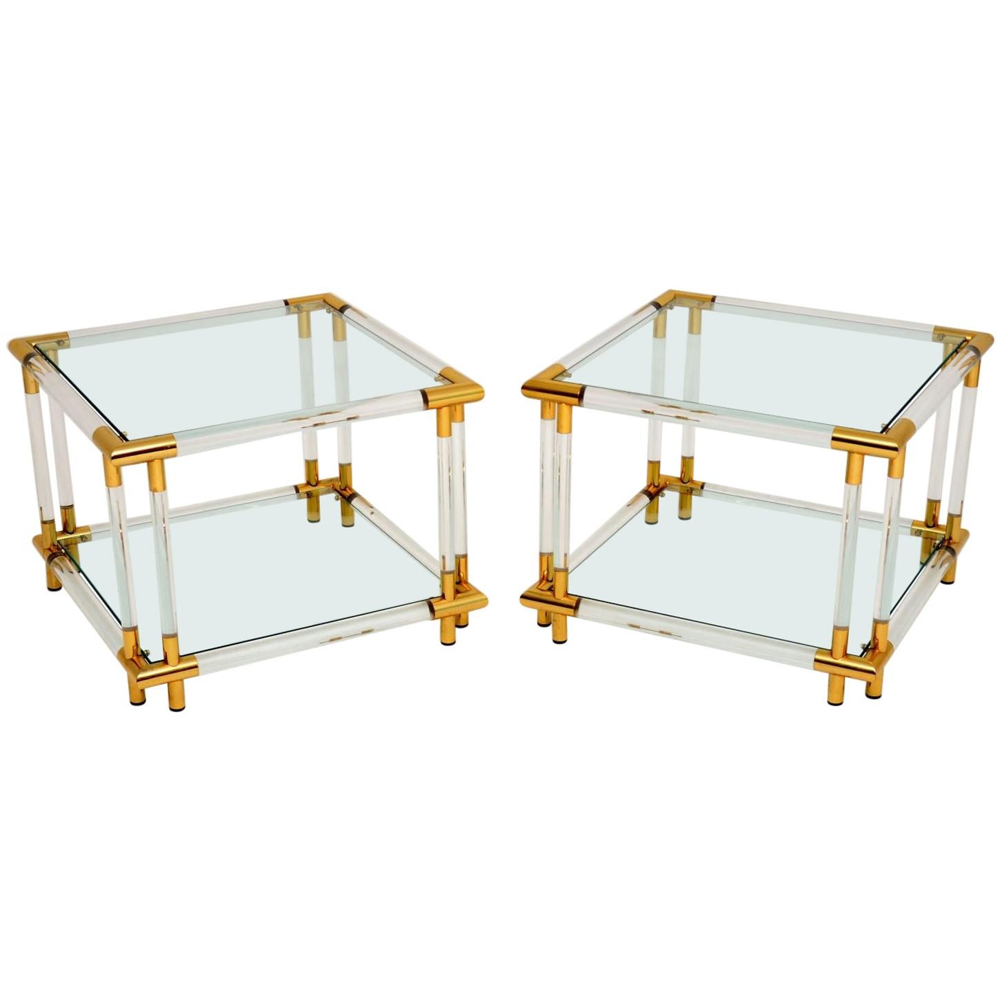 1970s Pair of Vintage Acrylic and Glass Side Tables