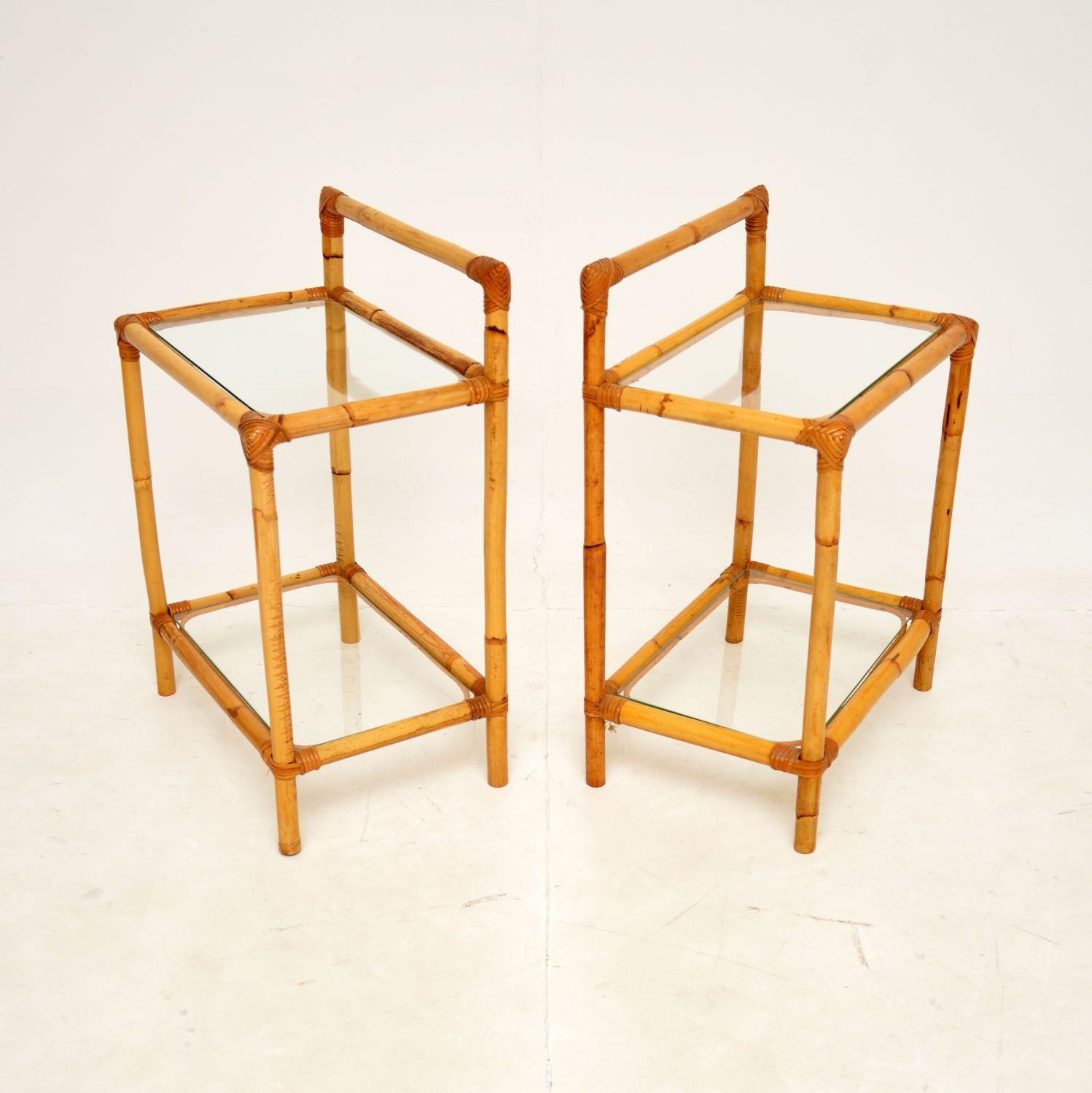 Mid-Century Modern 1970's Pair of Vintage Bamboo Side Tables by Angraves For Sale