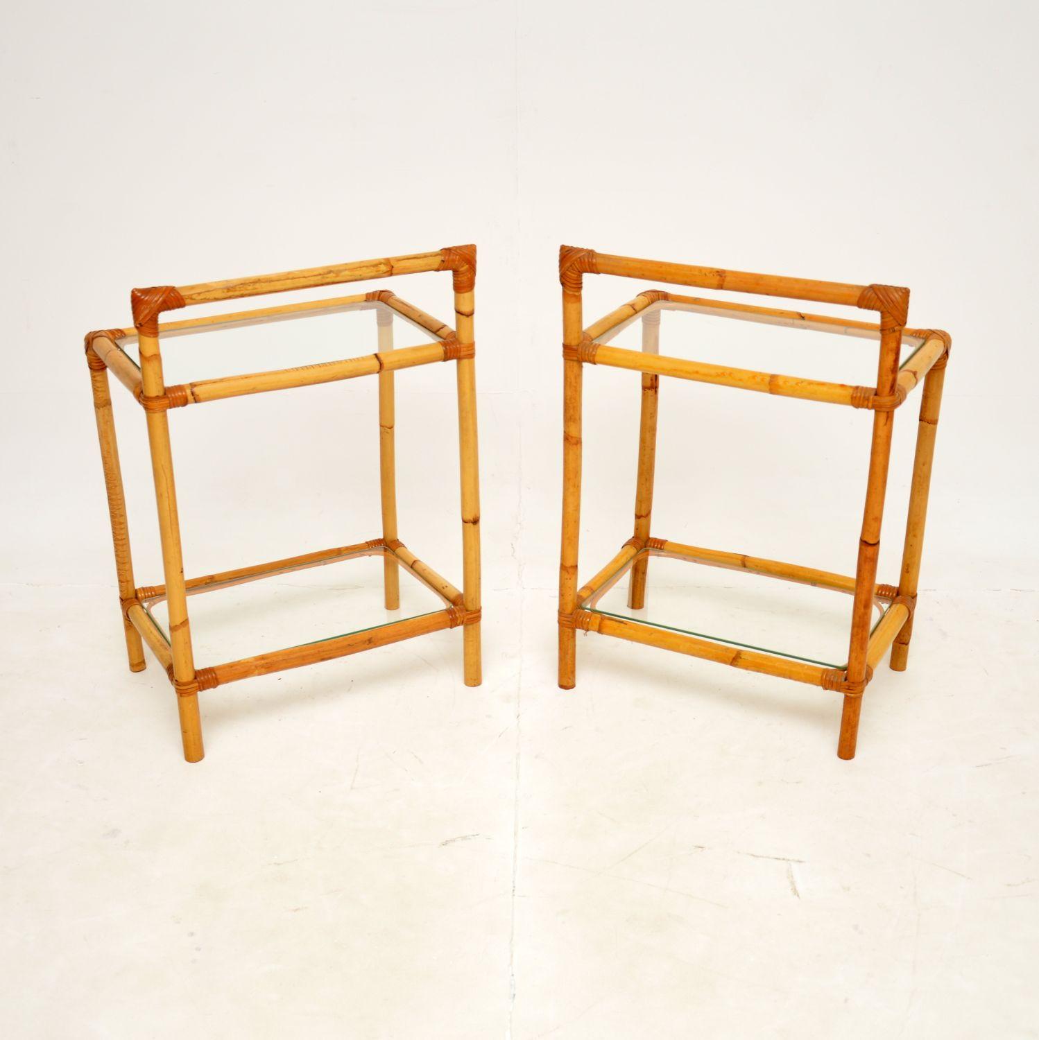 British 1970's Pair of Vintage Bamboo Side Tables by Angraves For Sale