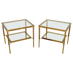 1970
s Pair of Vintage Brass 
Glass Side Tables