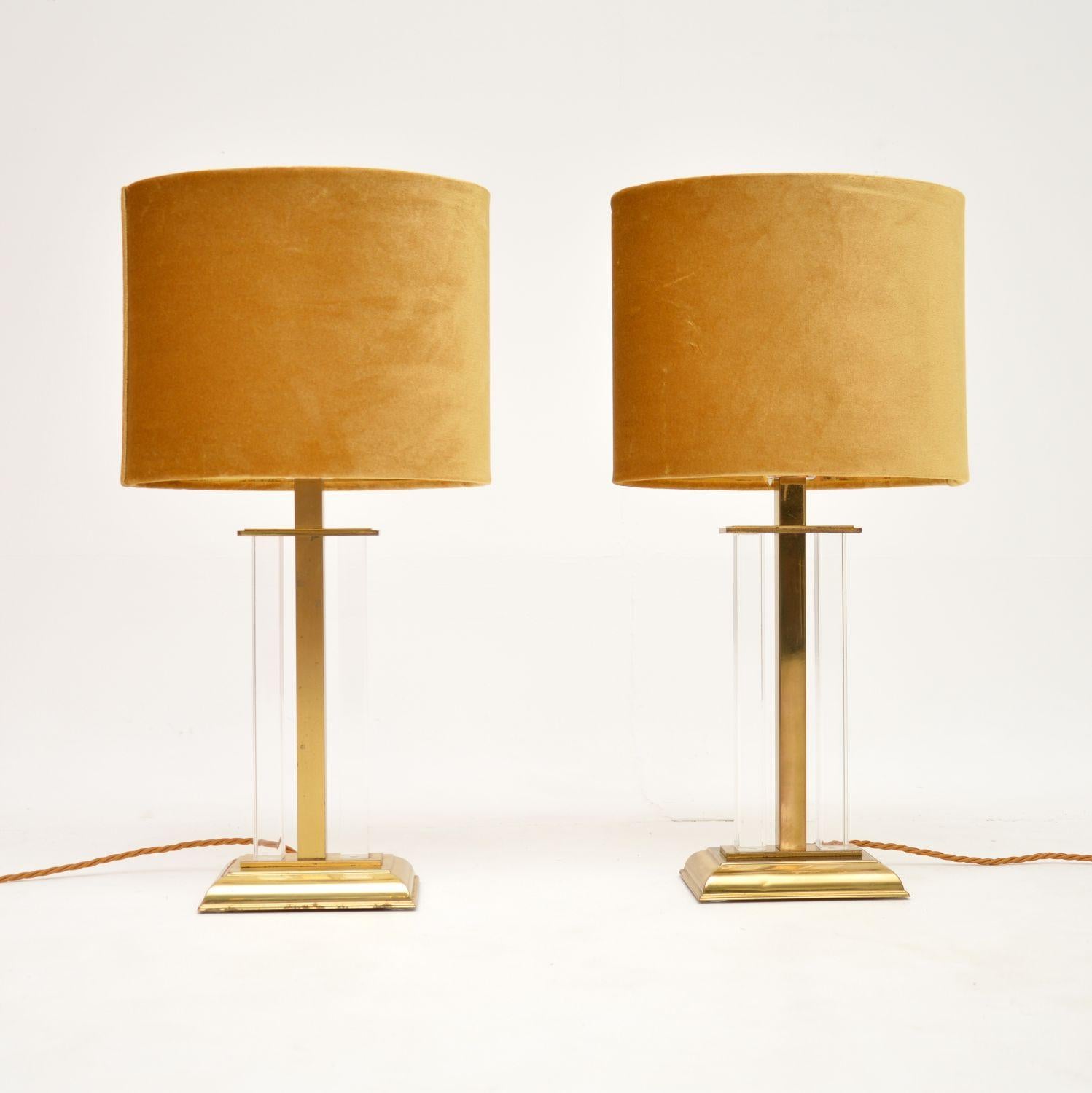 1970's Pair of Vintage Brass and Lucite Table Lamps at 1stDibs