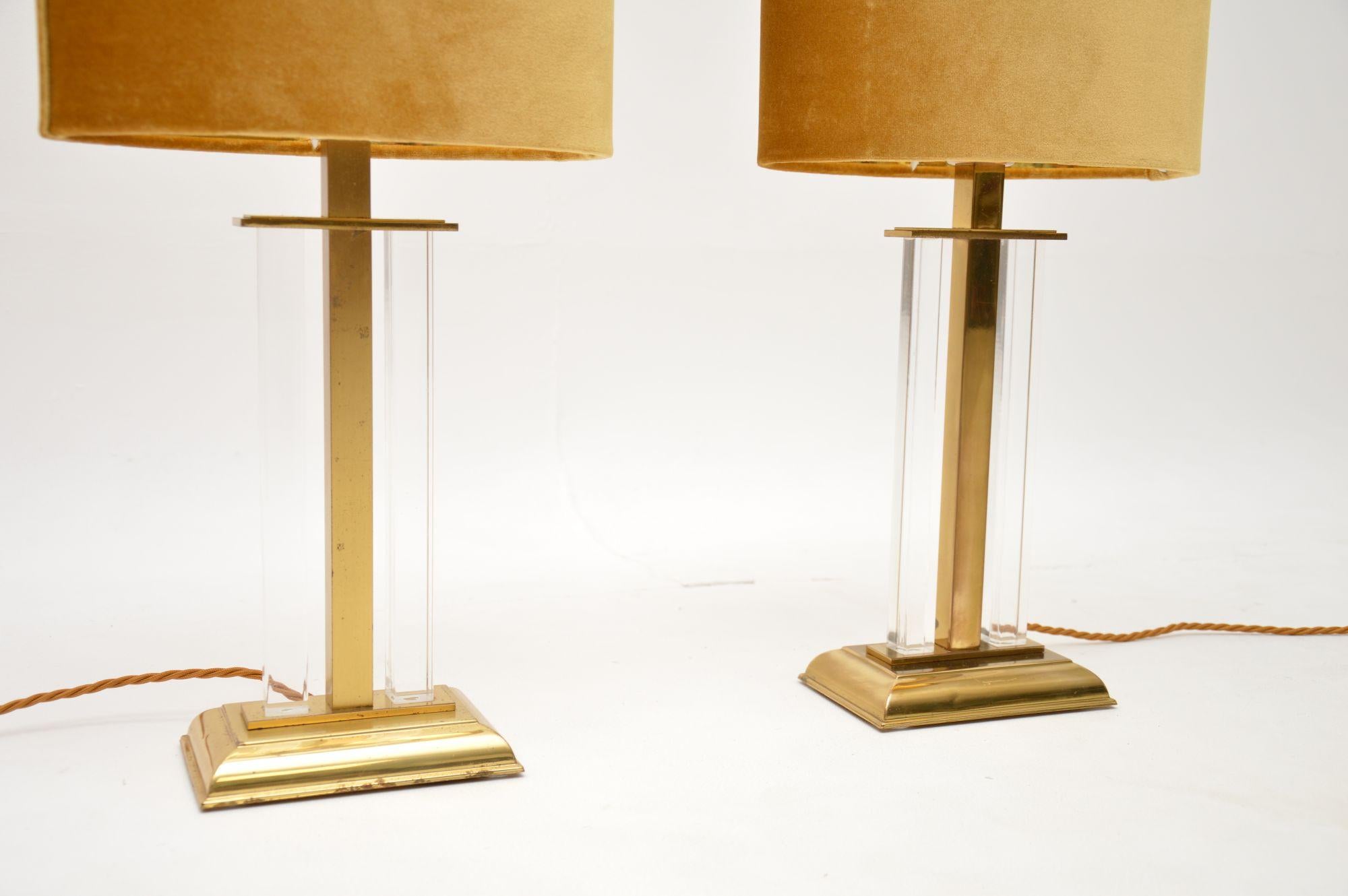 1970's Pair of Vintage Brass and Lucite Table Lamps at 1stDibs