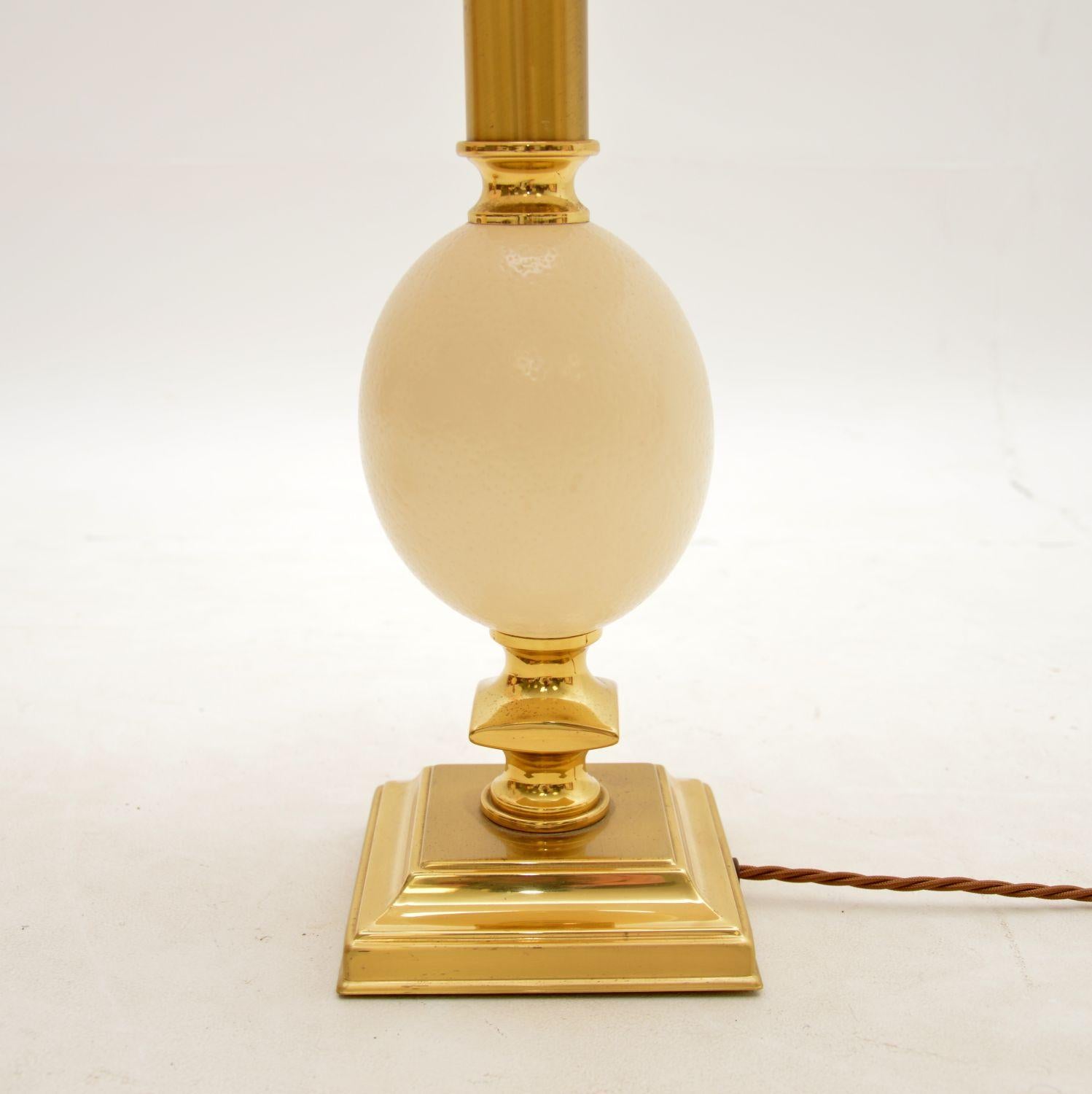 Late 20th Century 1970s Pair of Vintage Brass Ostrich Egg Lamps For Sale