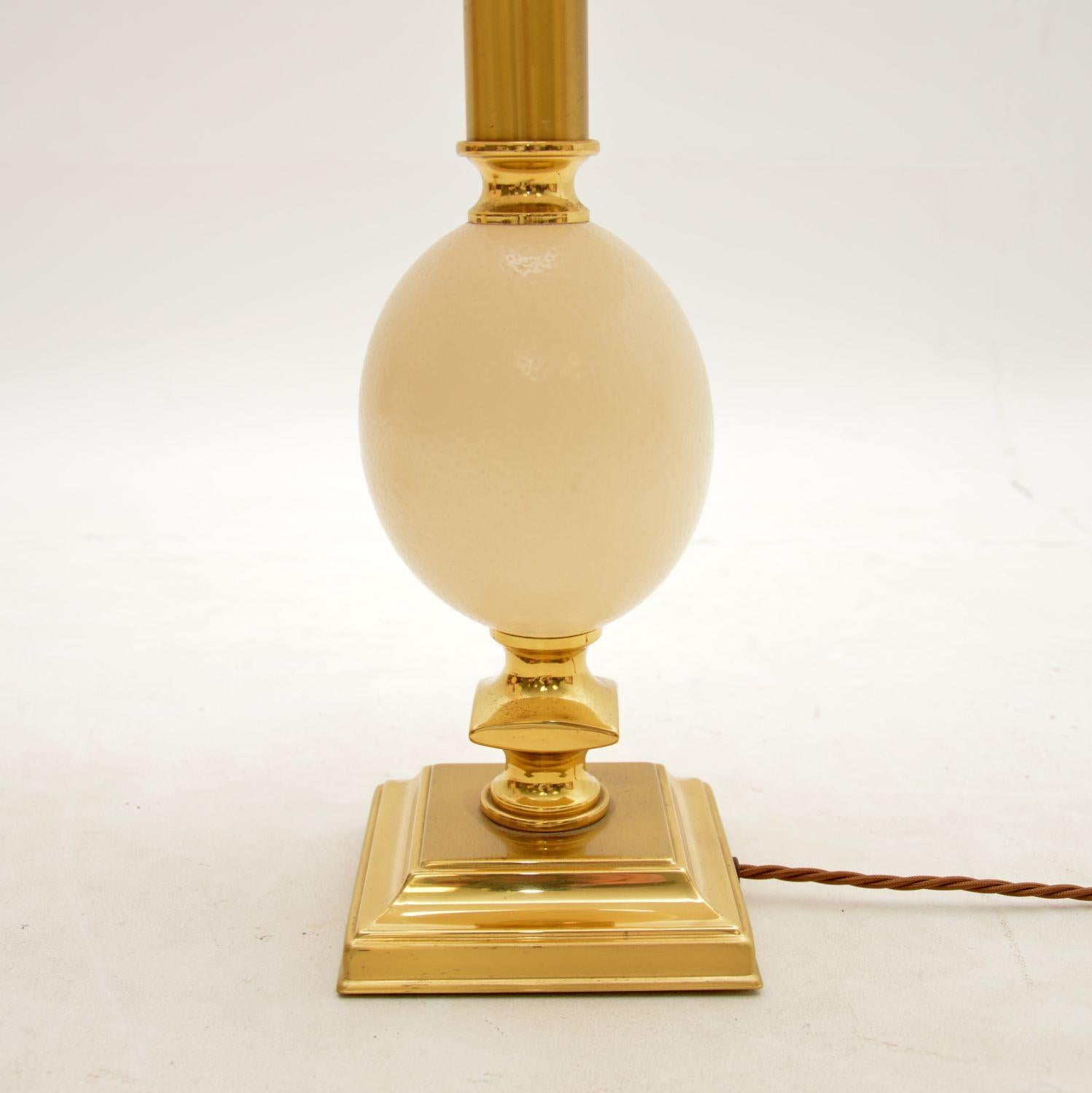 Late 20th Century 1970s Pair of Vintage Brass Ostrich Egg Lamps