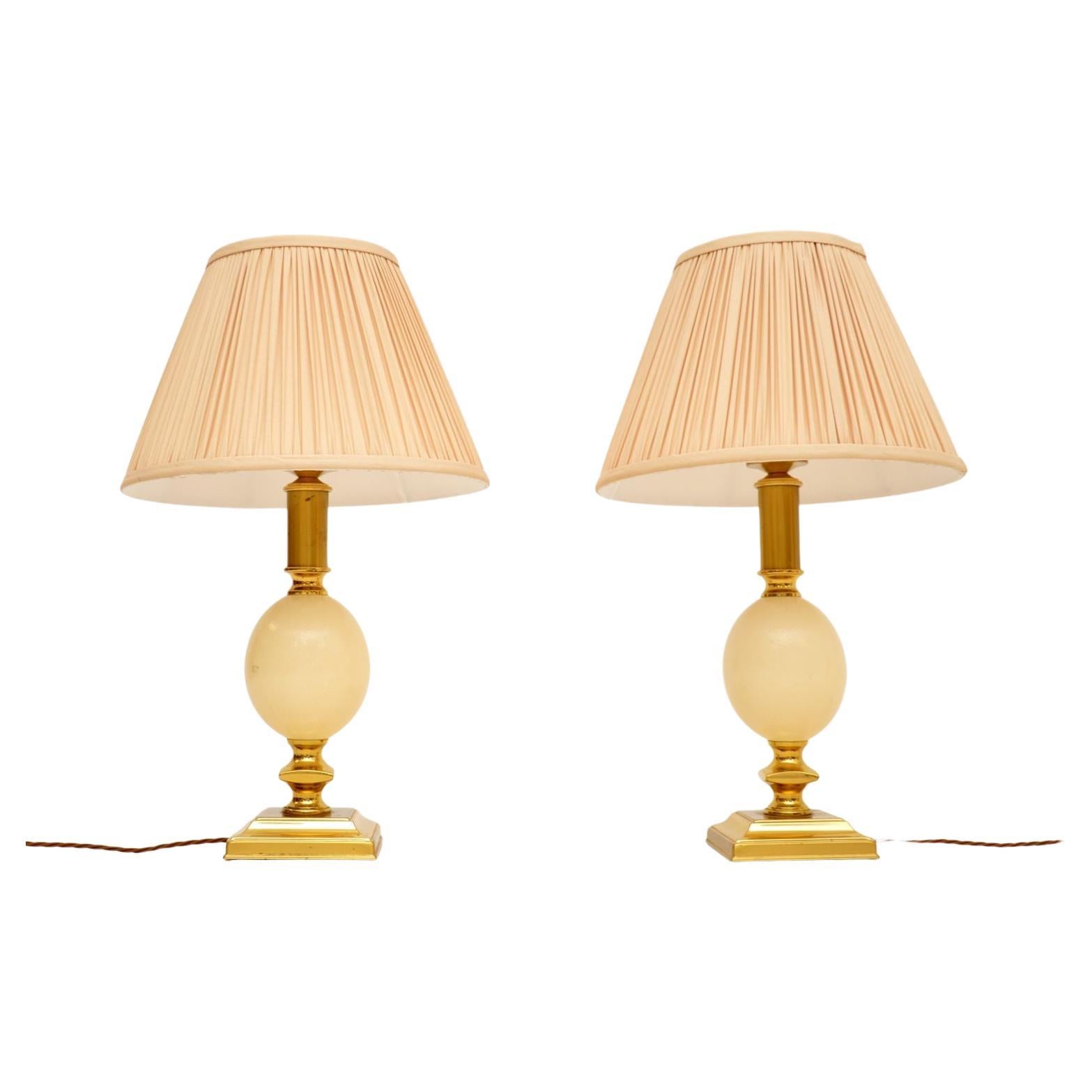 1970s Pair of Vintage Brass Ostrich Egg Lamps For Sale