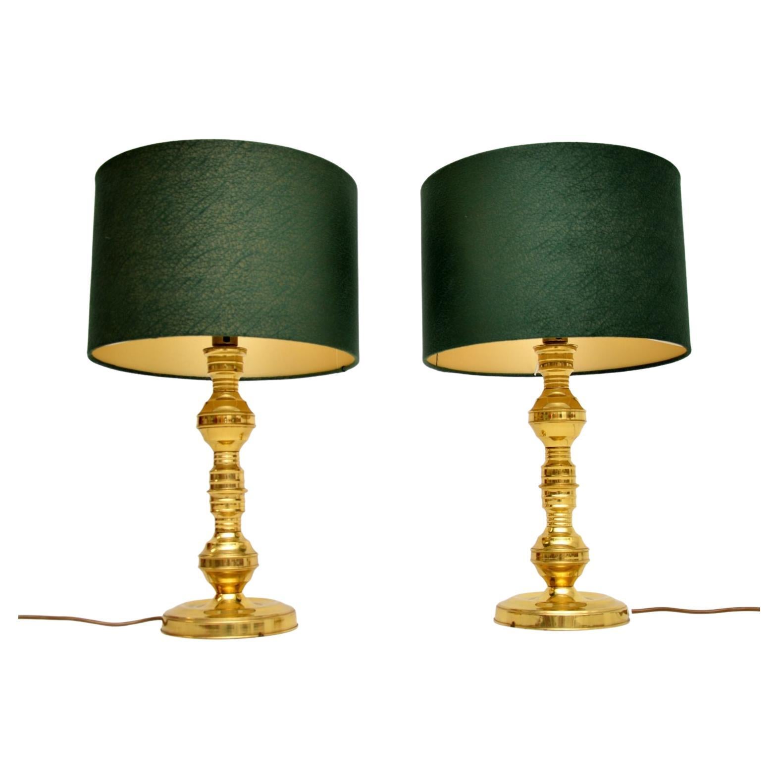 1970’s Pair of Vintage Brass Table Lamps For Sale