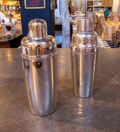 1970 Paire de Shakers à Cocktail Vintage en Metal Silver-Plated, Art Deco Style