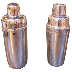 1970 Paire de Shakers à Cocktail Vintage en Metal Silver-Plated, Art Deco Style