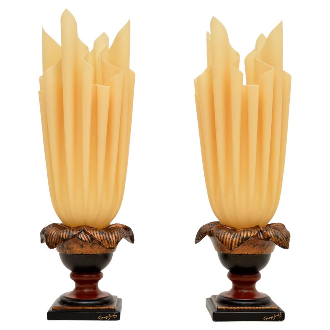 Paar französische Georgia Jacob 'Flaming'-Tischlampen im Vintage-Stil, 1970er Jahre