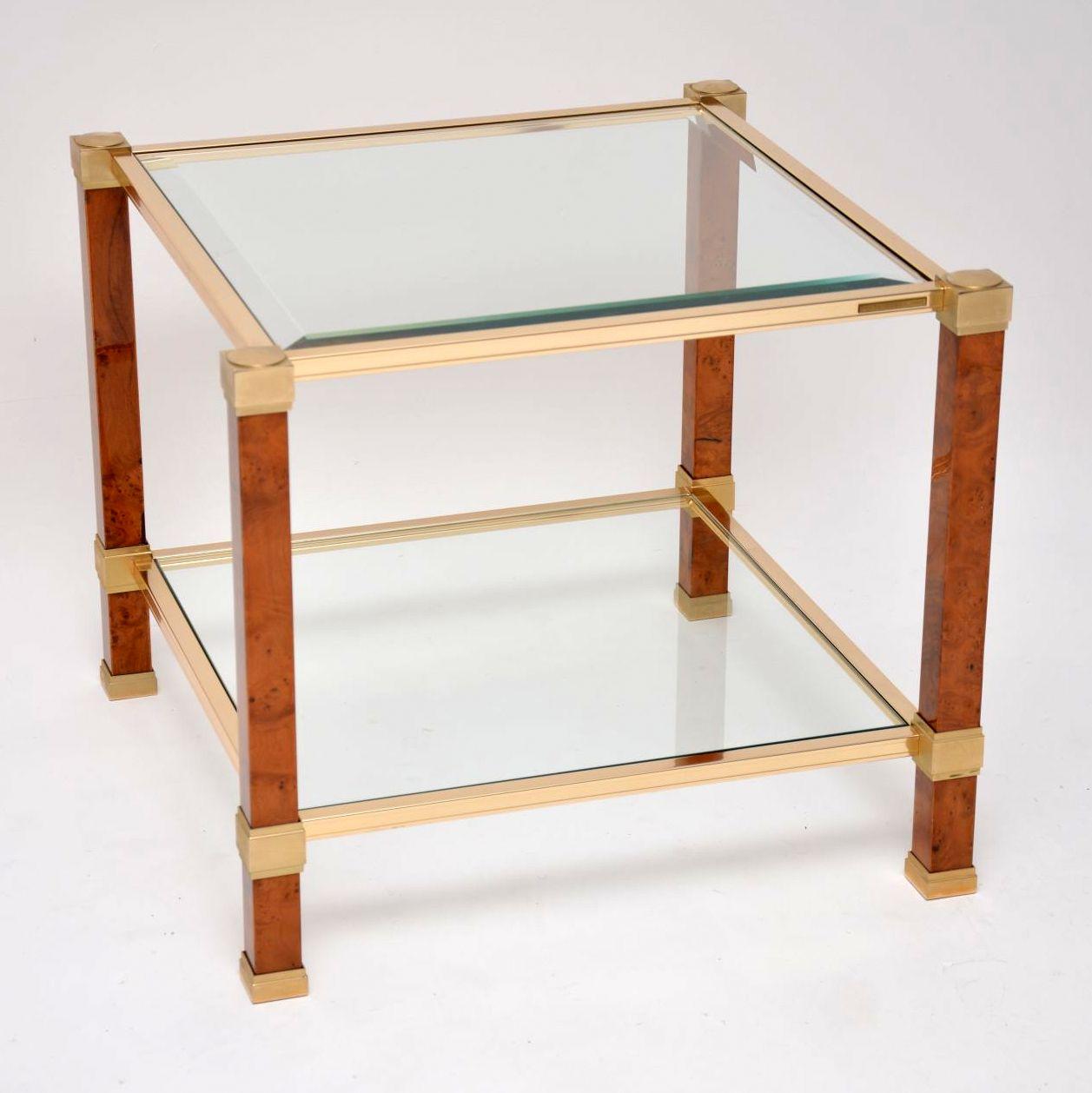 1970s Pair of Vintage French Walnut and Glass Side Tables 6