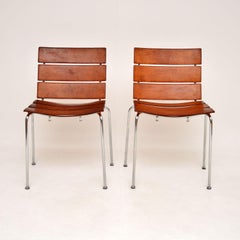 1970’s Pair of Vintage Italian Leather & Chrome ‘Stripe’ Chairs by Giancarlo Veg