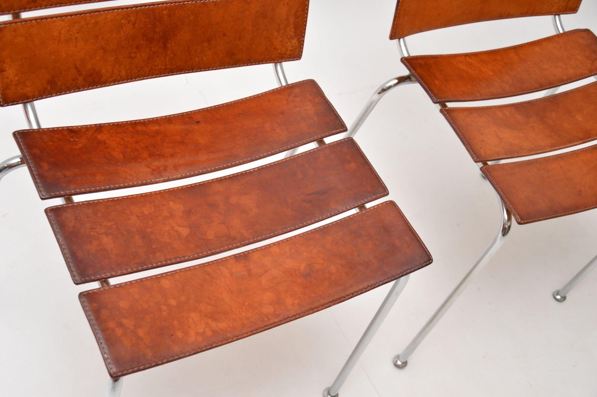 1970’s Pair of Vintage Italian Leather & Chrome ‘Stripe’ Chairs by Giancarlo Veg For Sale 3