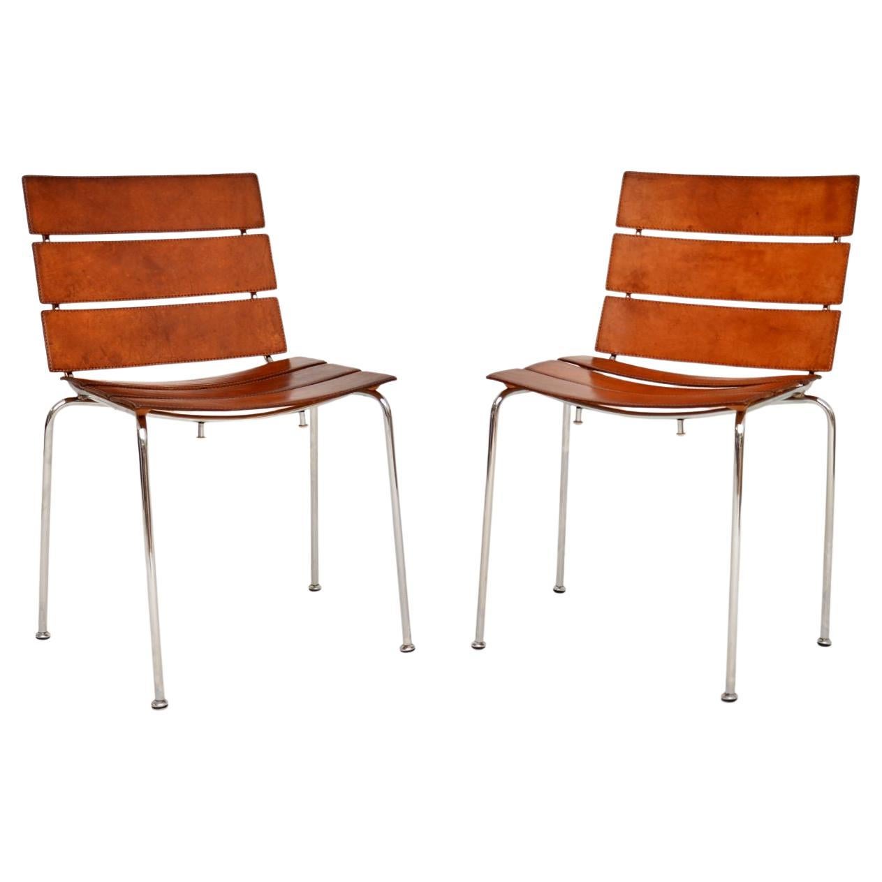 1970’s Pair of Vintage Italian Leather & Chrome ‘Stripe’ Chairs by Giancarlo Veg For Sale