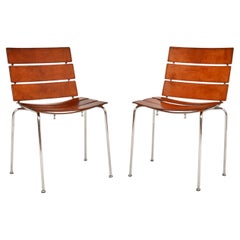 1970’s Pair of Vintage Italian Leather & Chrome ‘Stripe’ Chairs by Giancarlo Veg