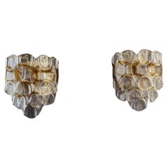1970’s Pair of Vintage Italian Murano Wall Lights, 10  Amber Trasparent Glasses
