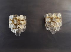 1970’s Pair of Vintage Italian Murano Wall Lights, 10 White Amber Trasparent Gl