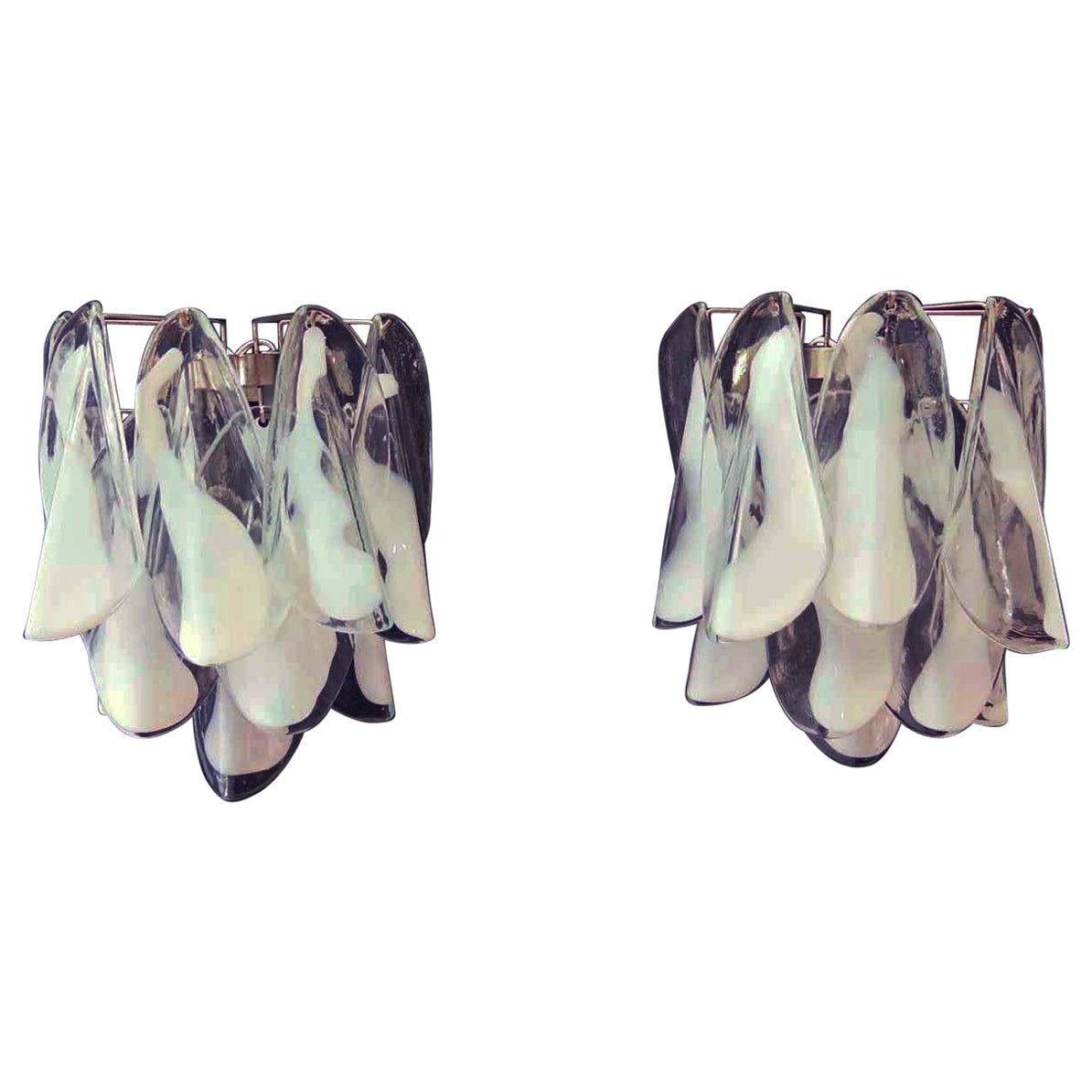 Pareja de apliques vintage italianos de Murano de los años 70 -20 de cristal "rondini