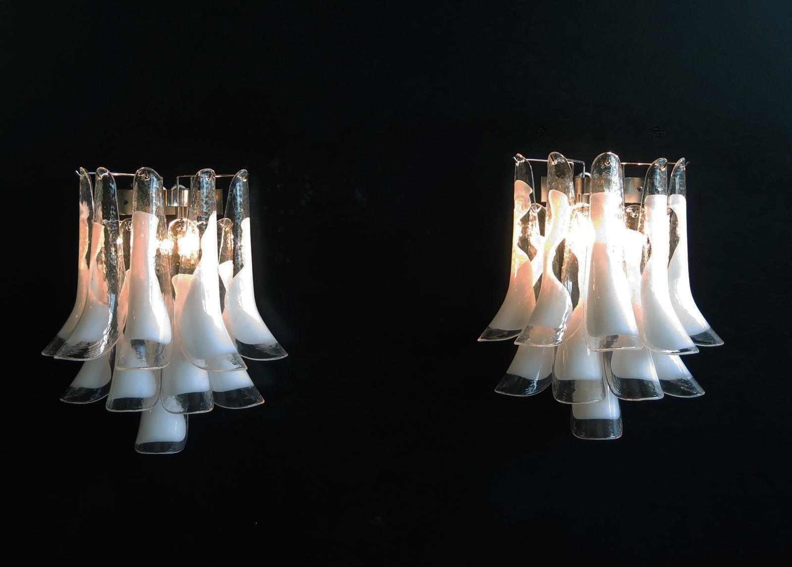 Mid-Century Modern 1970’s Pair of Vintage Italian Murano Wall Lights in the Manner of Mazzega, Tra For Sale