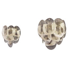 1970s Pair of Vintage Italian Murano Wall Lights, Mazzega, Transparent Lattimo