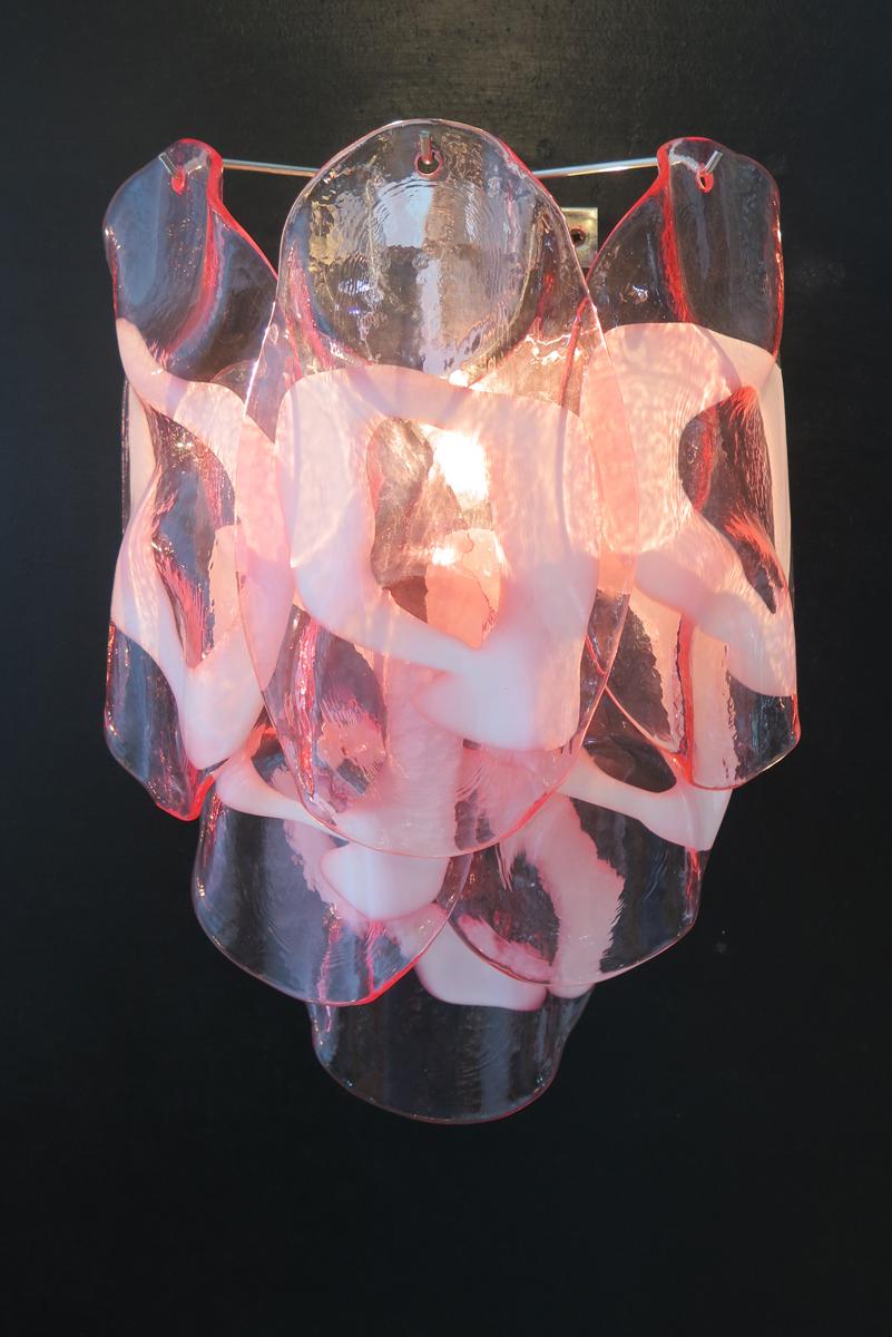 1970s Pair of Vintage Italian Murano Wall Lights, Pink Lattimo Glasses For Sale 3