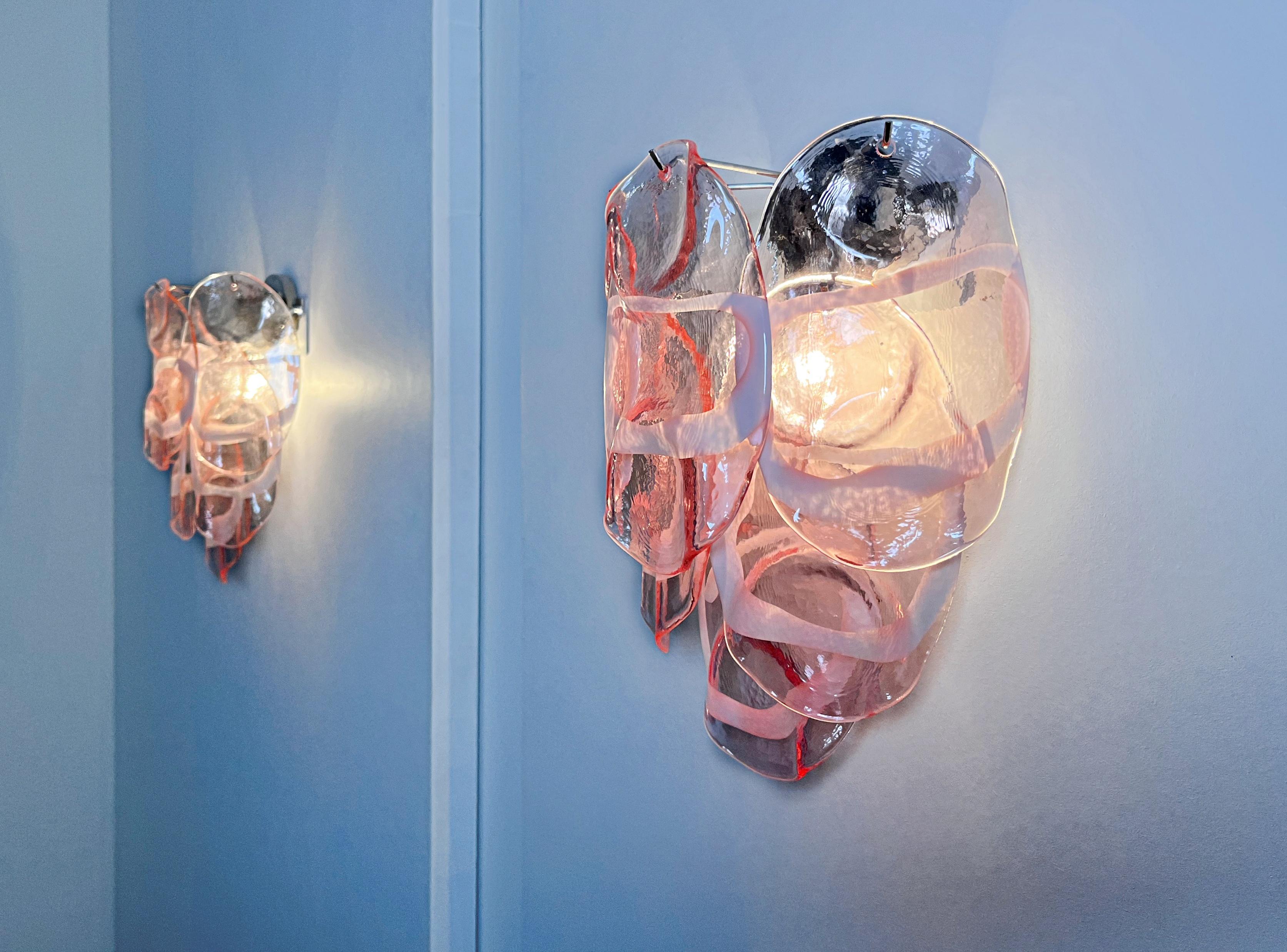 1970 Paire de Vintage Italian Murano Wall Lights, verres Lattimo roses 2