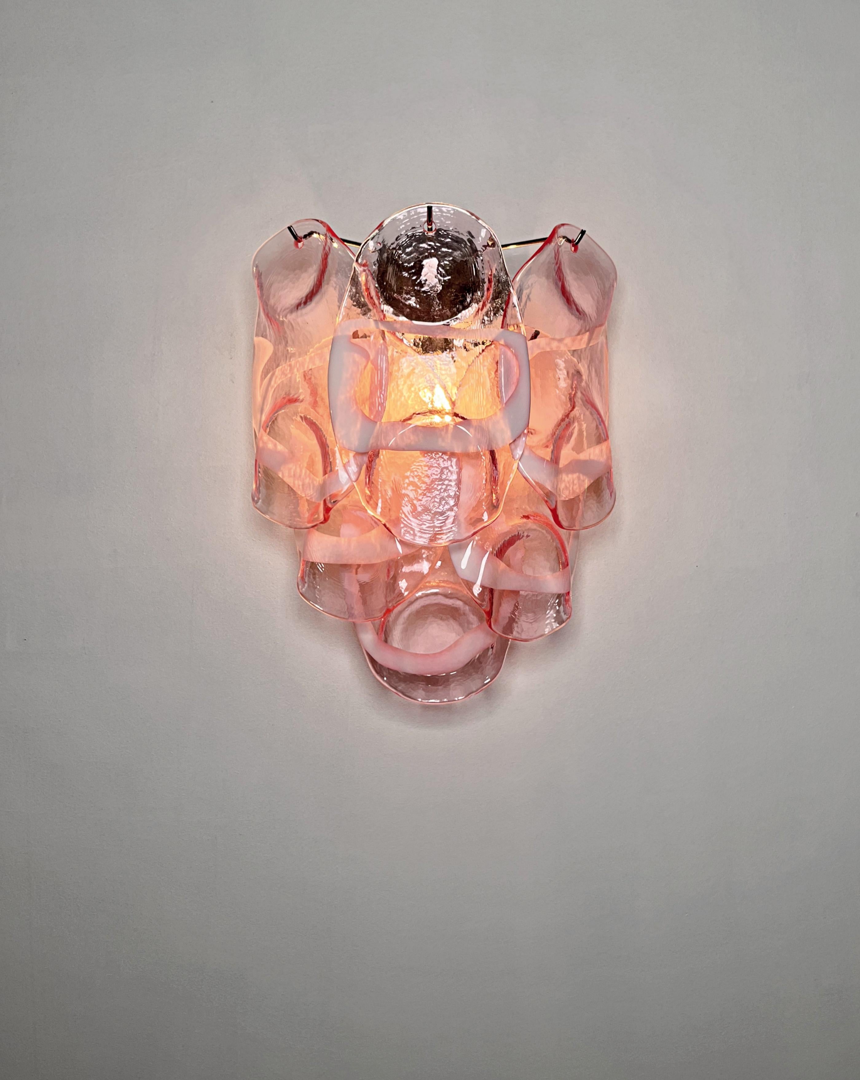 1970 Paire de Vintage Italian Murano Wall Lights, verres Lattimo roses 3