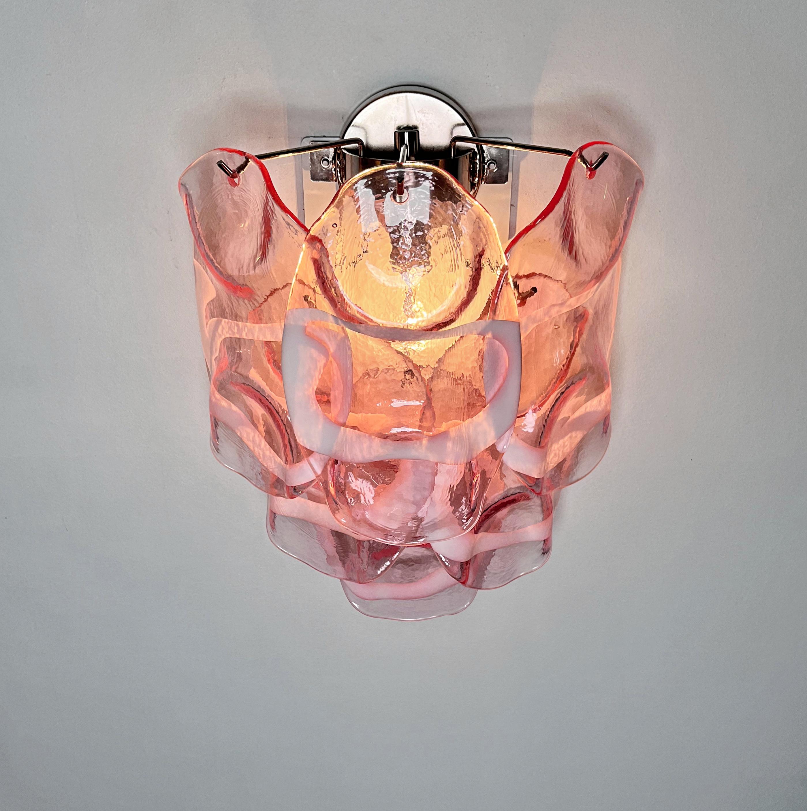 1970 Paire de Vintage Italian Murano Wall Lights, verres Lattimo roses 4