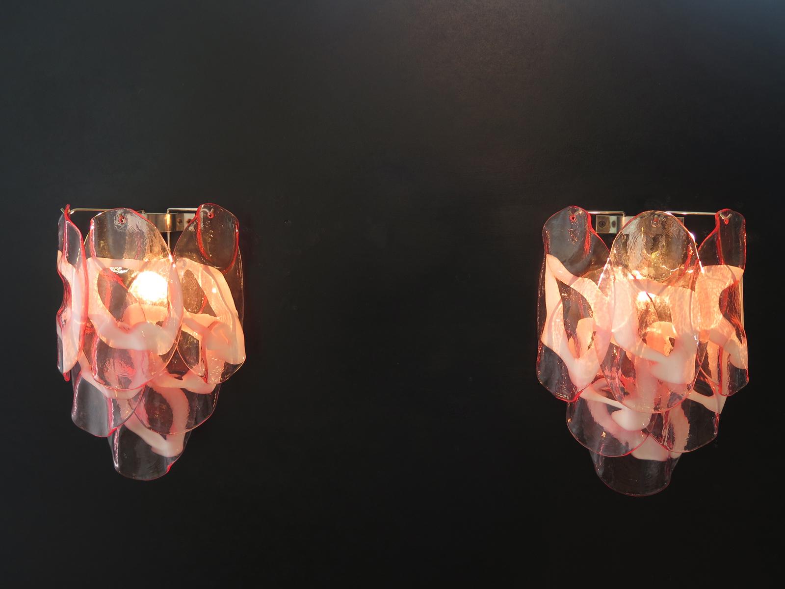 1970s Pair of Vintage Italian Murano Wall Lights, Pink Lattimo Glasses For Sale 6