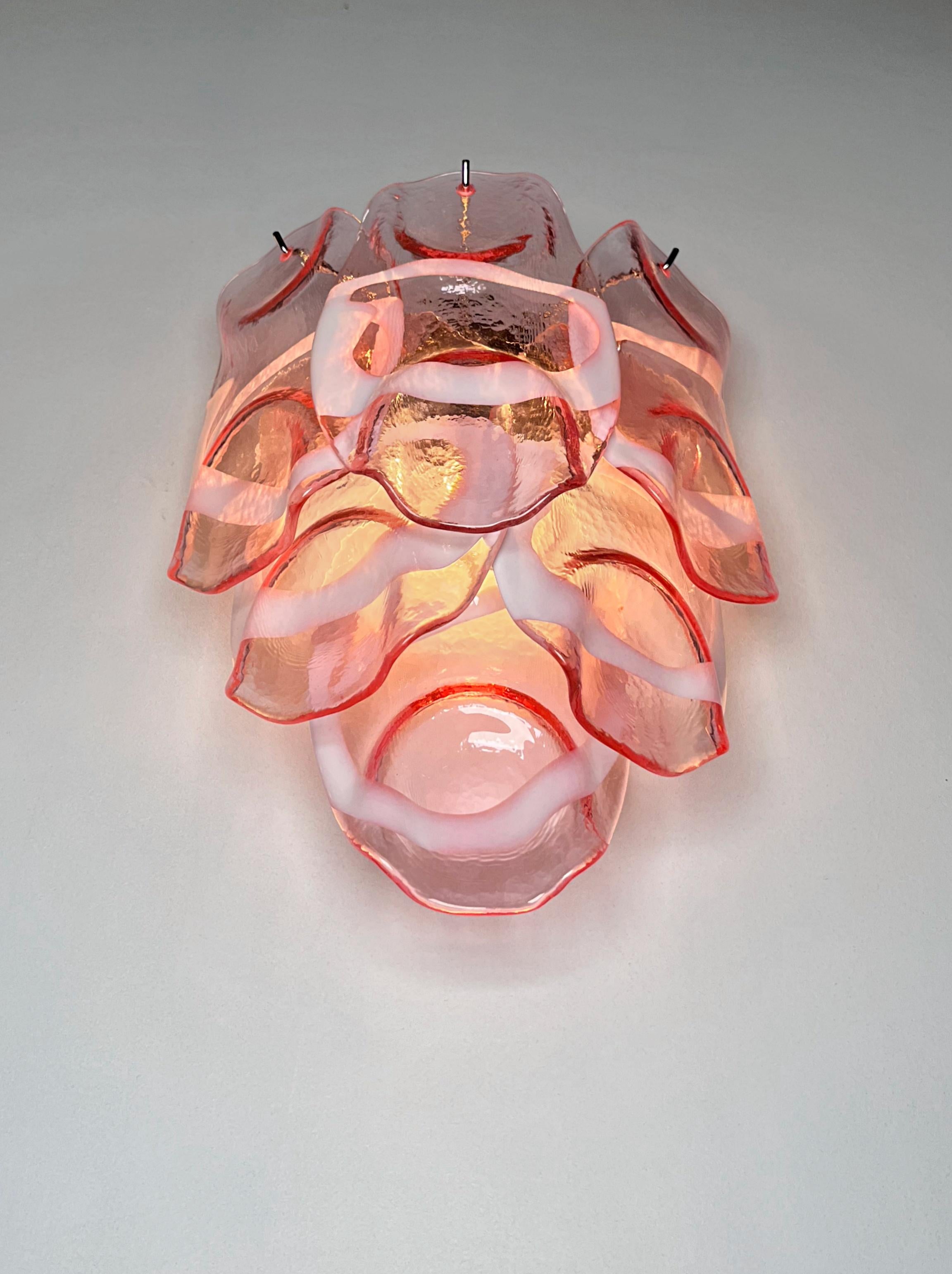1970 Paire de Vintage Italian Murano Wall Lights, verres Lattimo roses 5