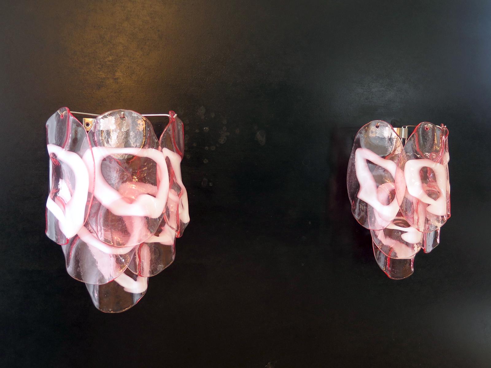 Art Glass 1970s Pair of Vintage Italian Murano Wall Lights, Pink Lattimo Glasses