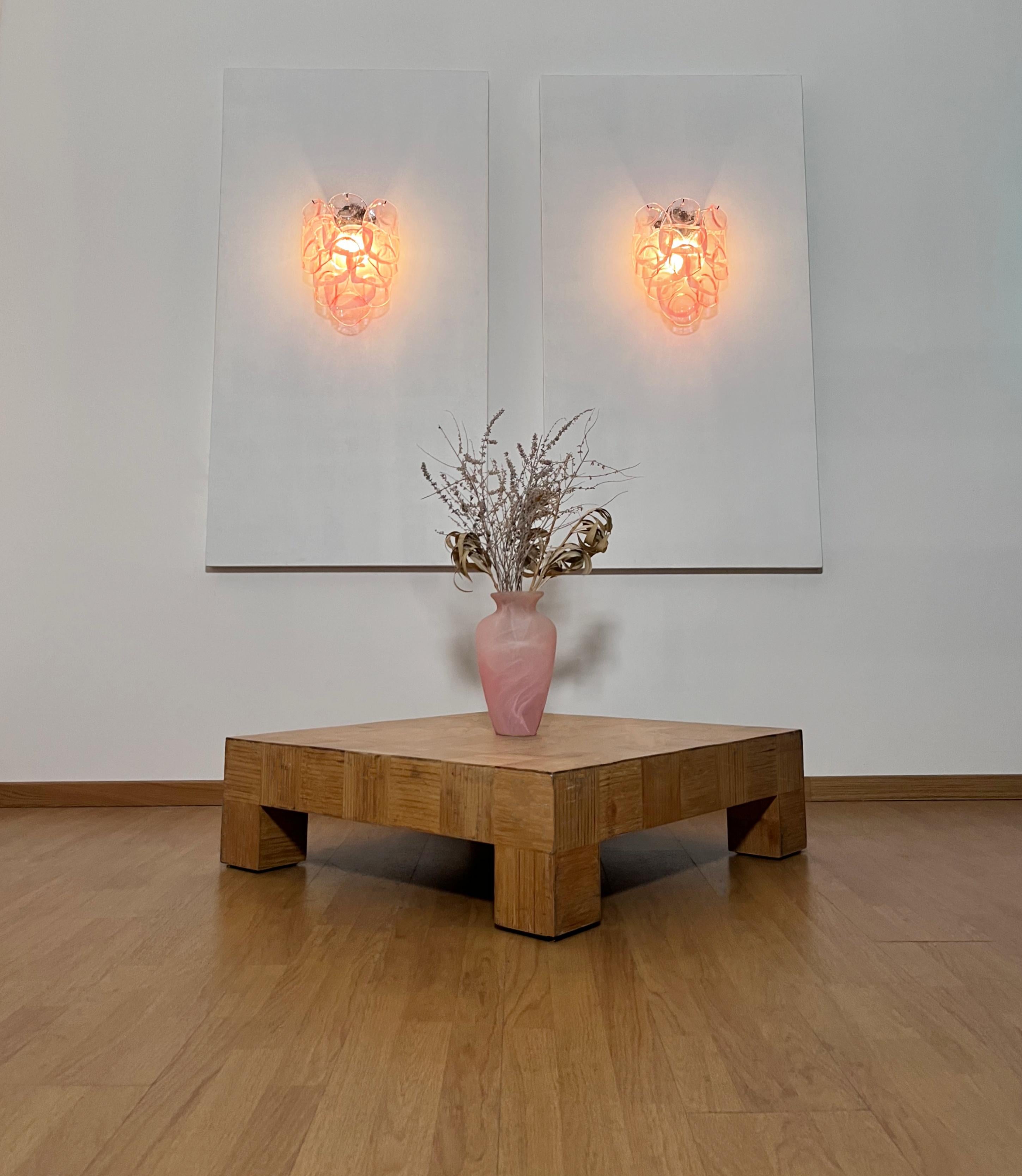 1970 Paire de Vintage Italian Murano Wall Lights, verres Lattimo roses 1