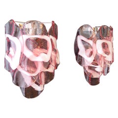 1970s Pair of Vintage Italian Murano Wall Lights, Pink Lattimo Glasses