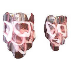 1970s Pair of Vintage Italian Murano Wall Lights, Pink Lattimo Glasses